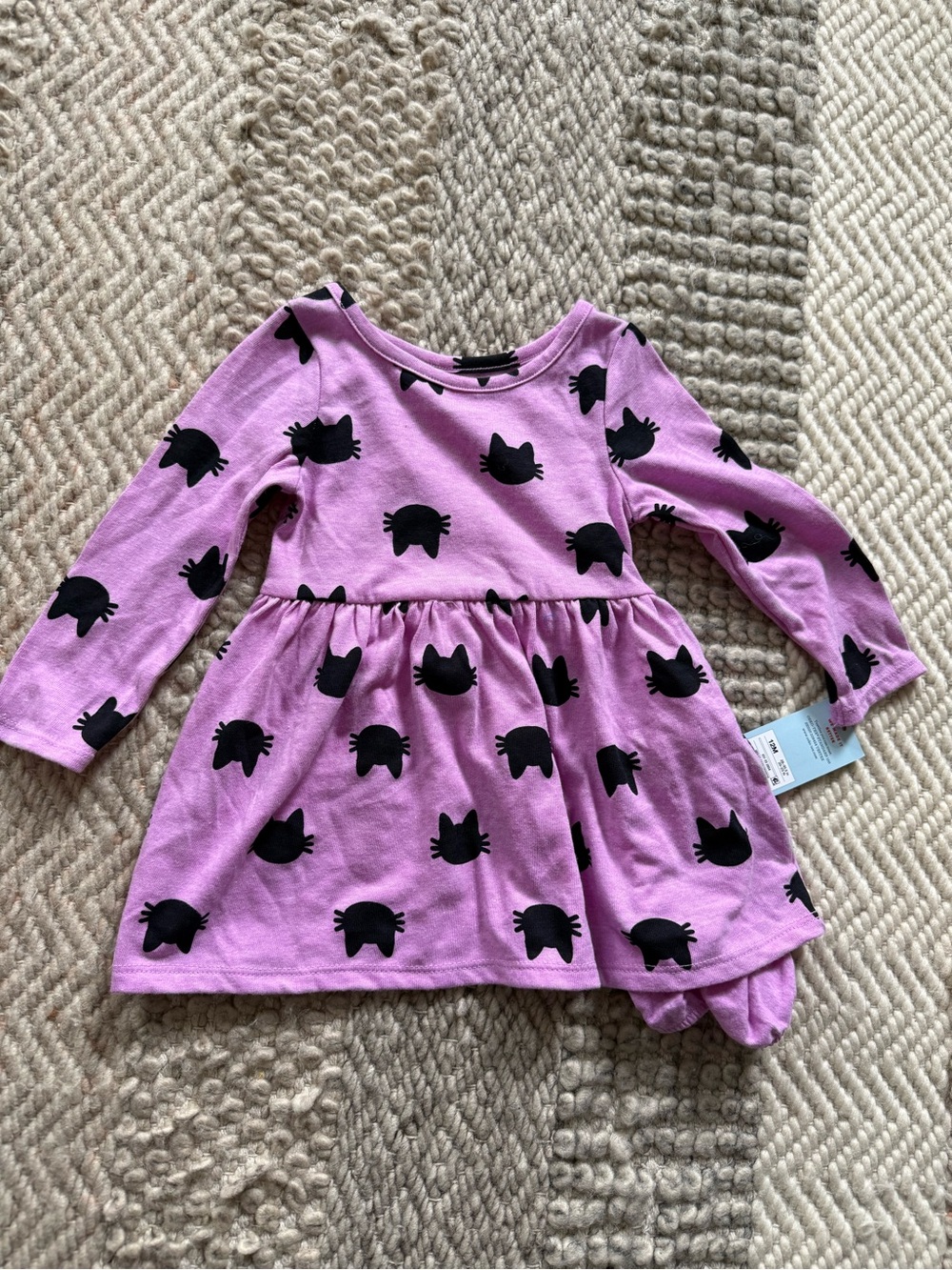 Cat & Jack cat Long-Sleeve Dress with Black Cat Silhouettes 2pc nwt halloween